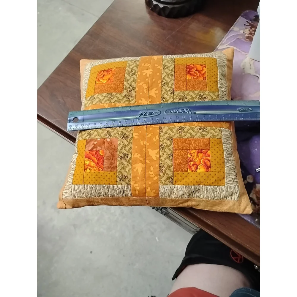 Handmade Patchwork Pillow Quilted Log Cabin Window‎ Floral 70's